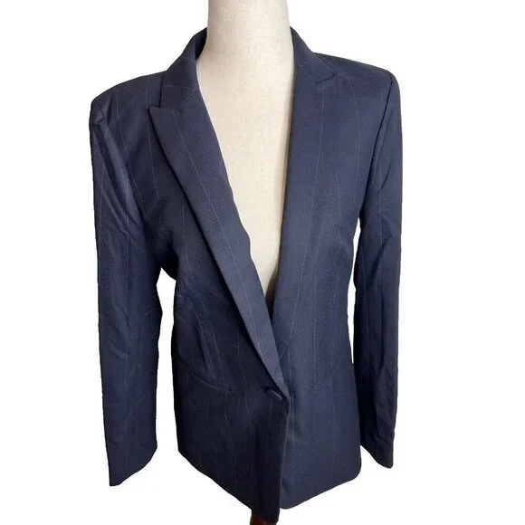 J.Crew Womens $228 One Button Blazer in Pinstripe Navy Size 8 CB442